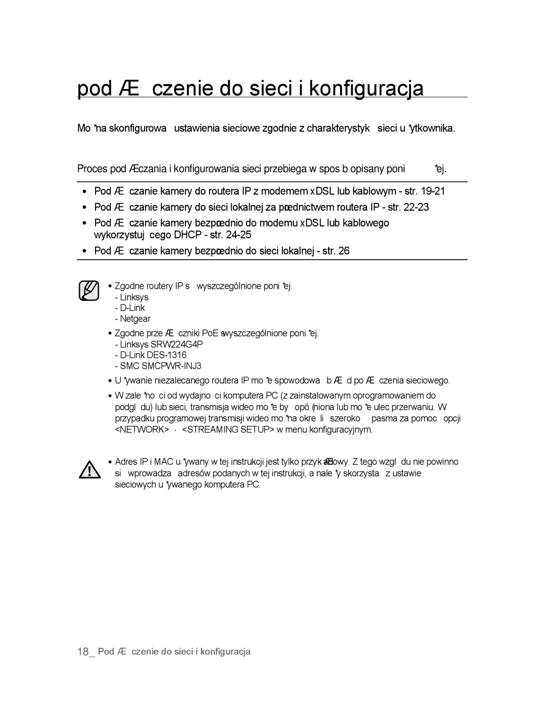 Samsung SNC-B2315P manual Podłączenie do sieci i konfiguracja 