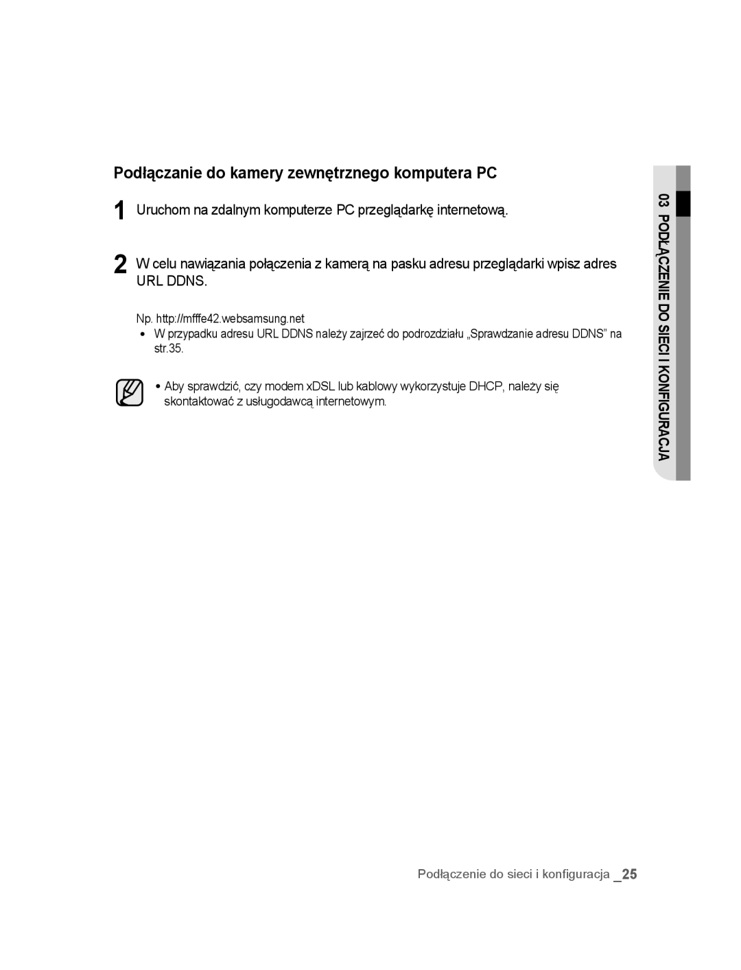 Samsung SNC-B2315P manual Podłączanie do kamery zewnętrznego komputera PC 