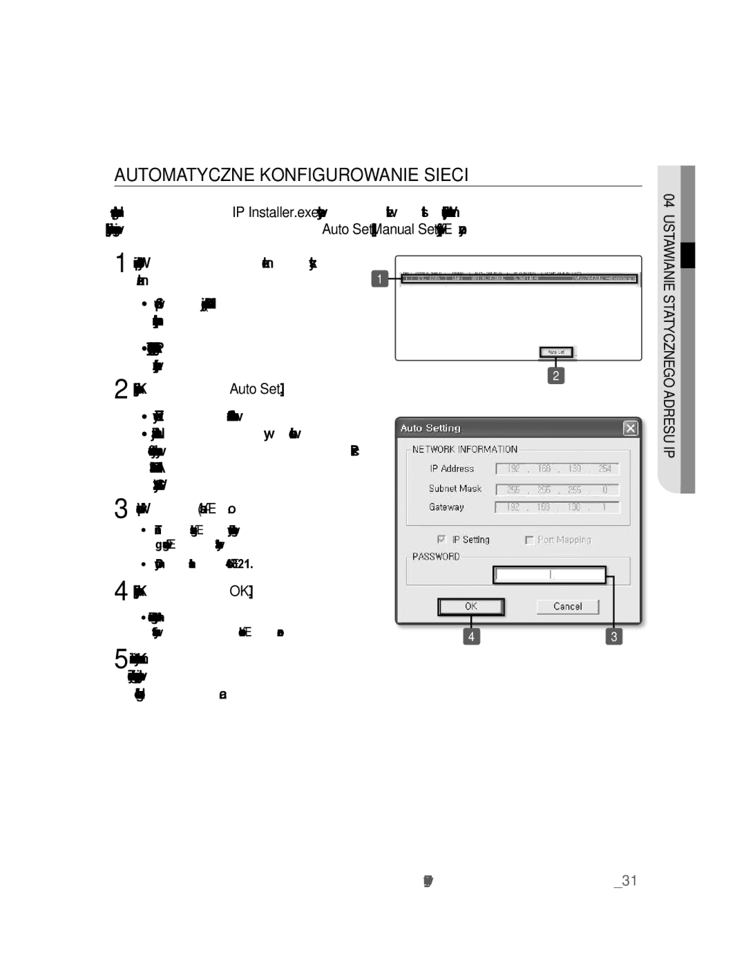 Samsung SNC-B2315P manual Automatyczne Konfigurowanie Sieci, Kliknij przycisk OK 