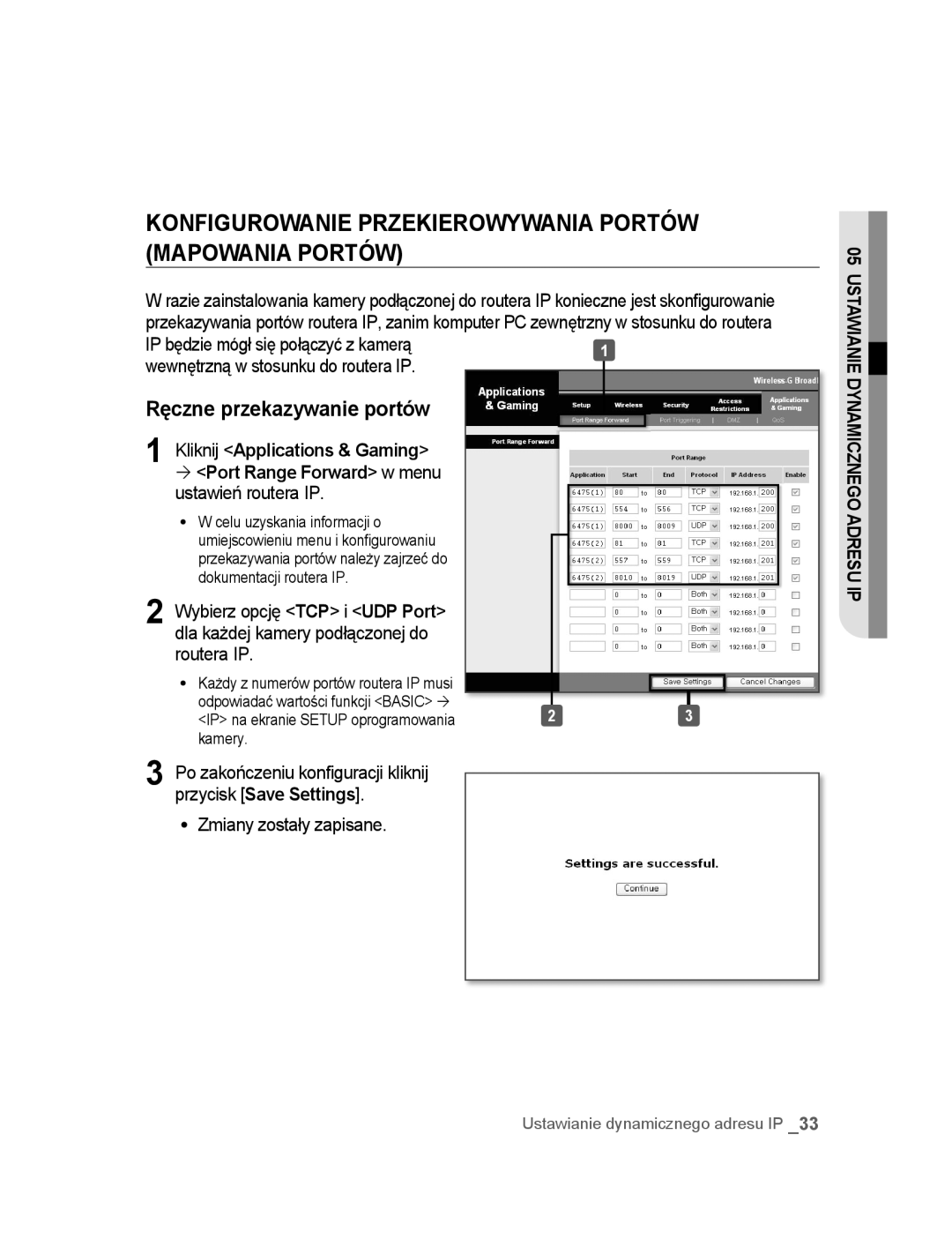 Samsung SNC-B2315P manual Konfigurowanie Przekierowywania Portów Mapowania Portów, Ręczne przekazywanie portów 