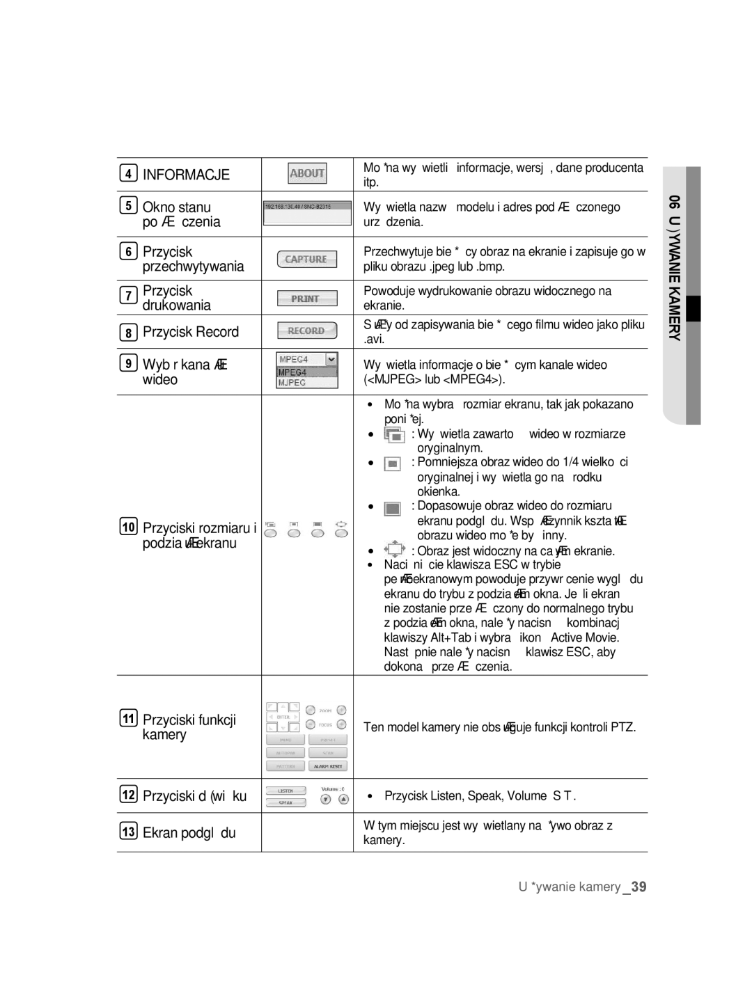 Samsung SNC-B2315P manual Informacje, Okno stanu połączenia 