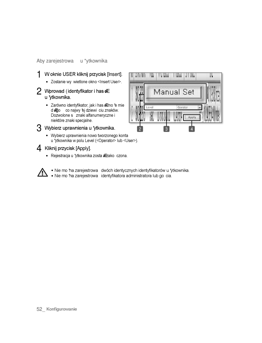 Samsung SNC-B2315P manual Kliknij przycisk Apply, Rejestracja użytkownika została zakończona 