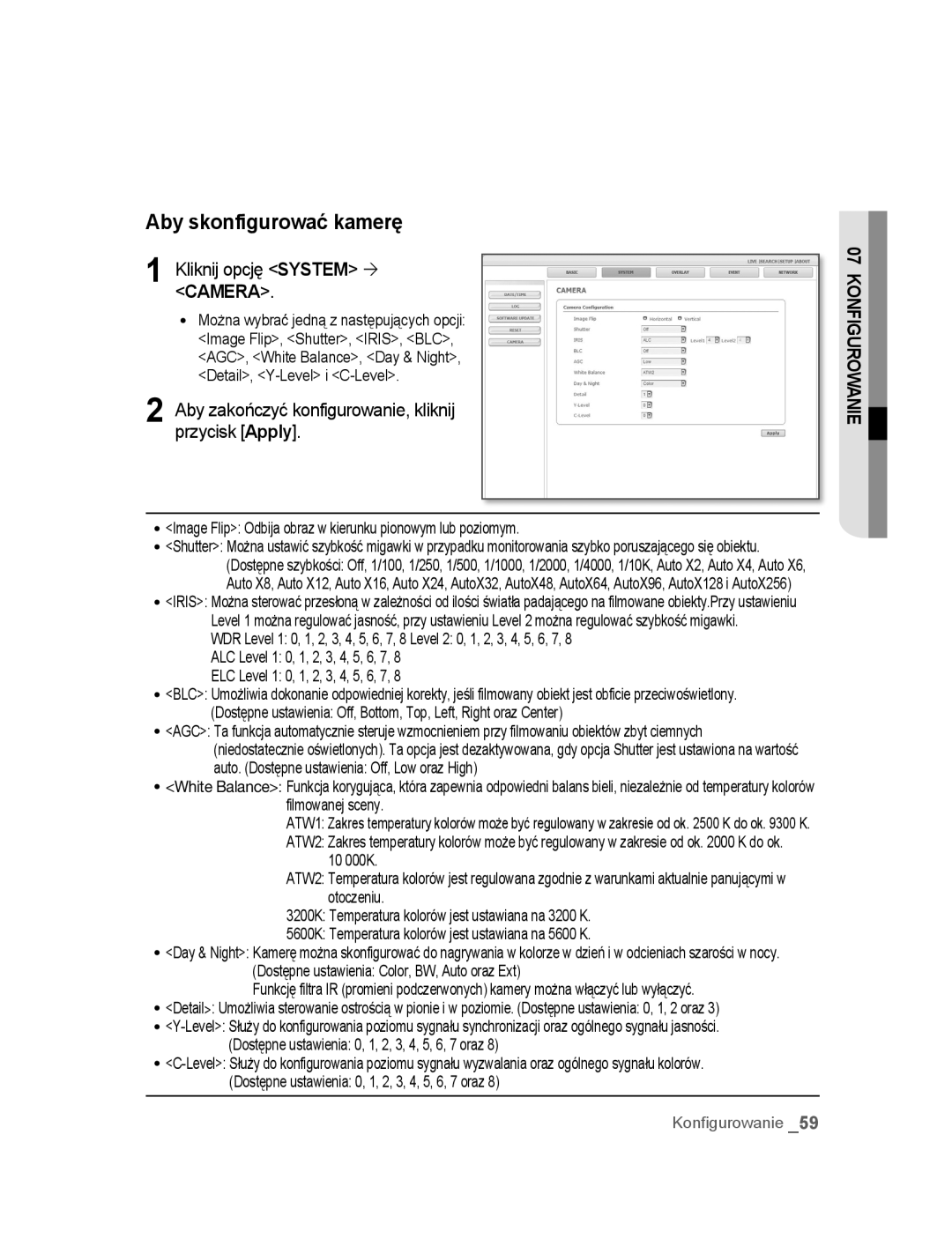 Samsung SNC-B2315P manual Aby skonfigurować kamerę, Kliknij opcję System ´ Camera 