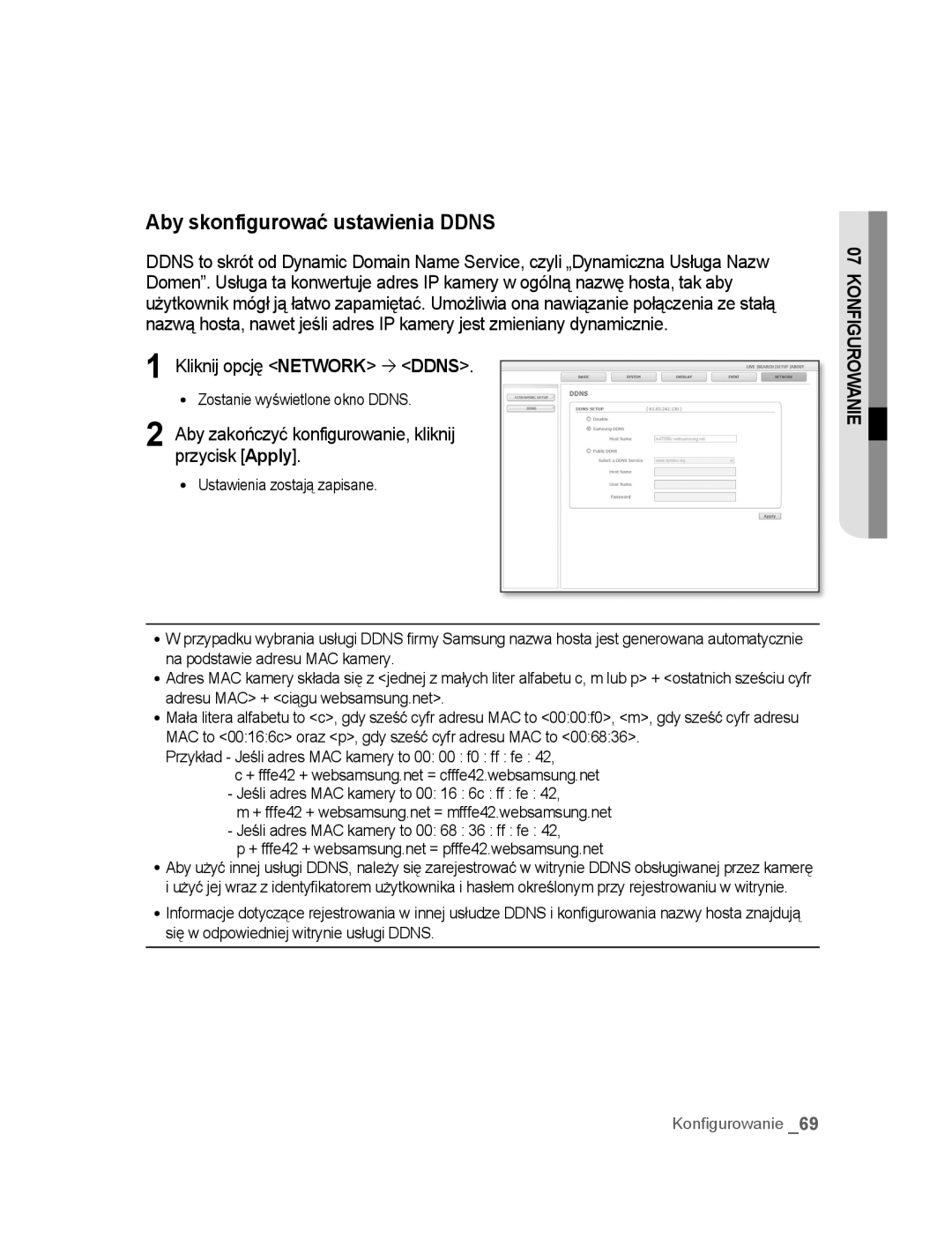 Samsung SNC-B2315P manual Aby skonfigurować ustawienia Ddns, Kliknij opcję Network ´ Ddns, Zostanie wyświetlone okno Ddns 