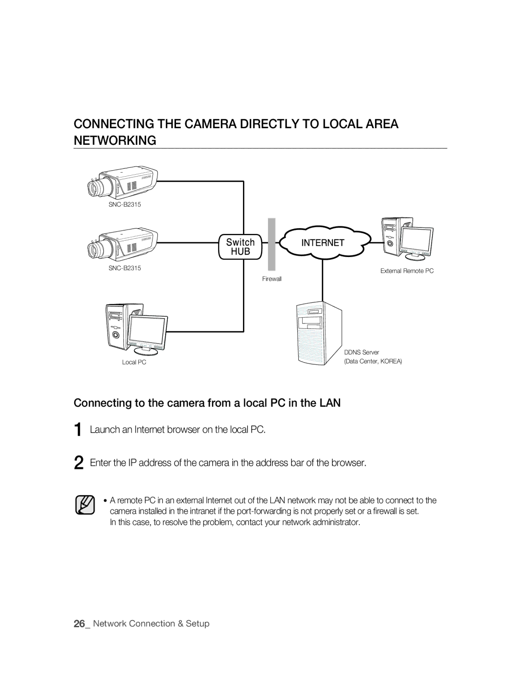 Samsung SNC-B2315P manual Connecting the camera directly to local area networking 