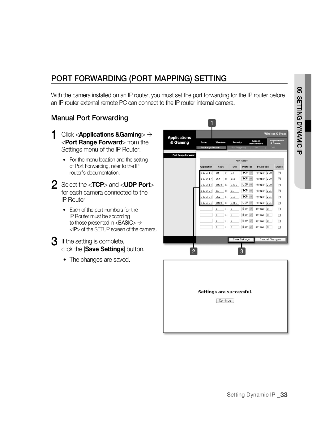 Samsung SNC-B2315P manual Port FORWARdING Port mAPPING Setting, Manual Port Forwarding 