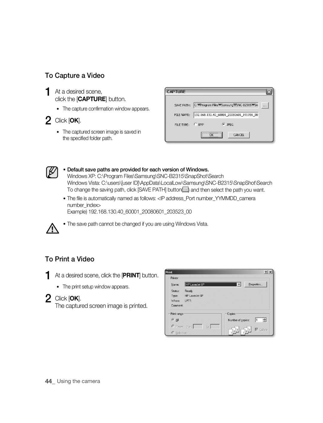 Samsung SNC-B2315P manual To Capture a Video, At a desired scene Click the Capture button 