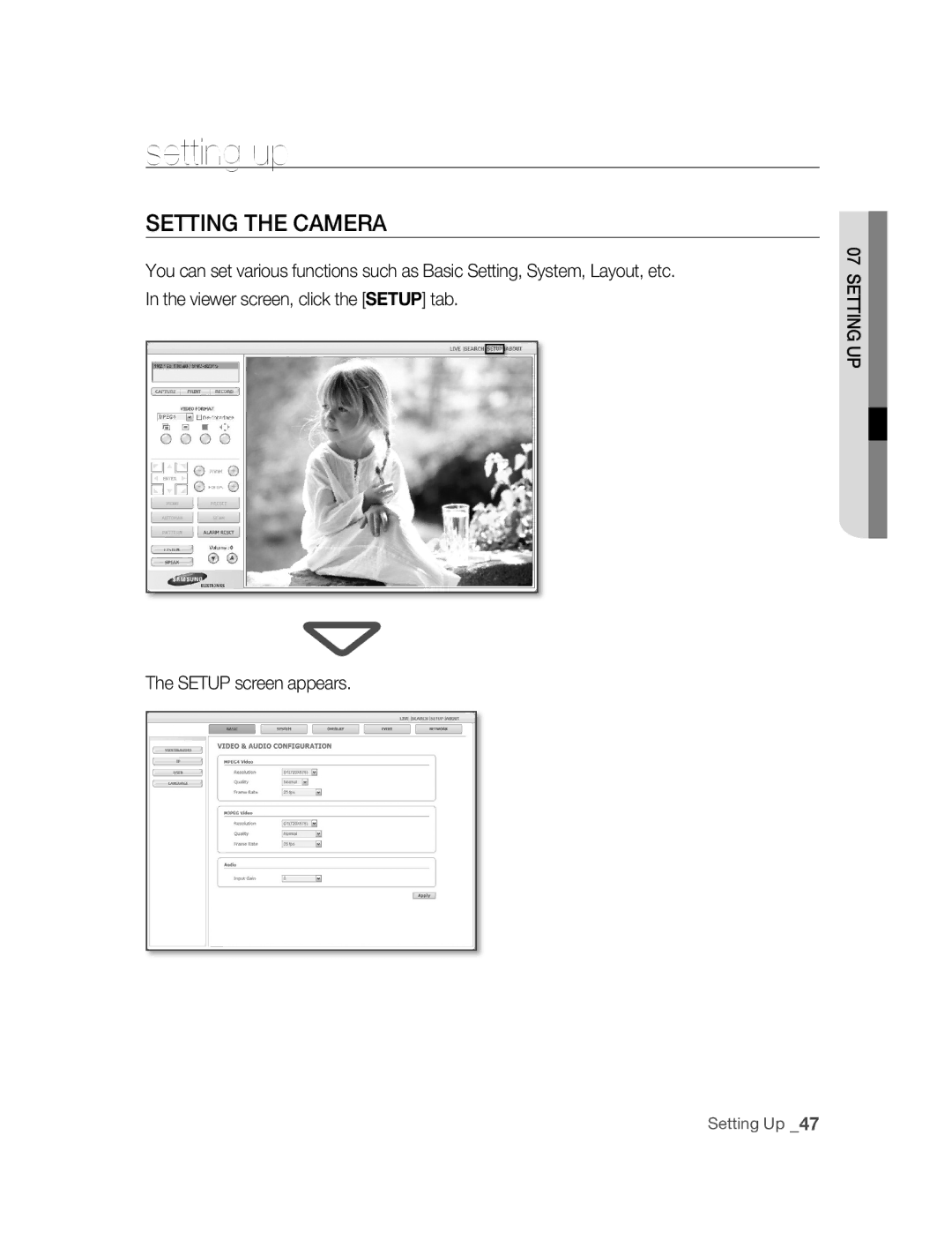 Samsung SNC-B2315P manual Setting up, Setting ThE CAmERA 