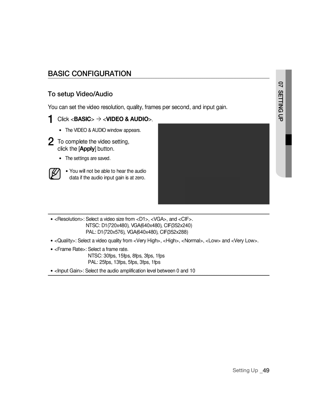 Samsung SNC-B2315P manual BASIC Configuration, To setup Video/Audio, Click Basic  Video & Audio 