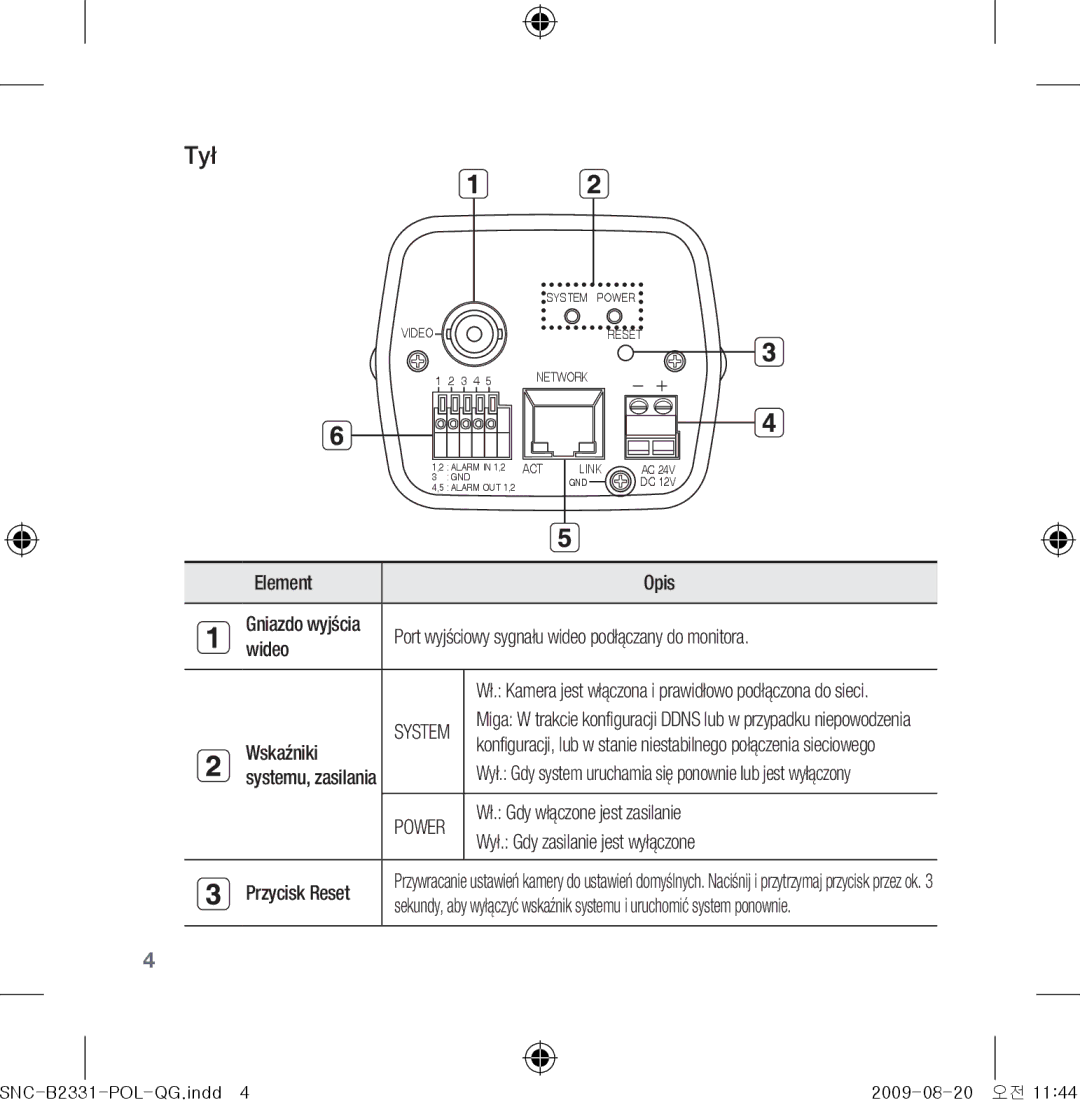 Samsung SNC-B2331-FRA-QG manual Tył 