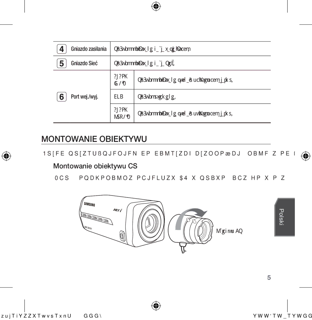 Samsung SNC-B2331-FRA-QG manual Montowanie Obiektywu, Montowanie obiektywu CS 