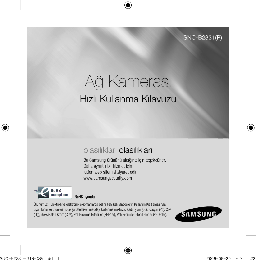 Samsung SNC-B2331-FRA-QG manual Ağ Kamerası, SNC-B2331-TUR-QG.indd 2009-08-20 오전 