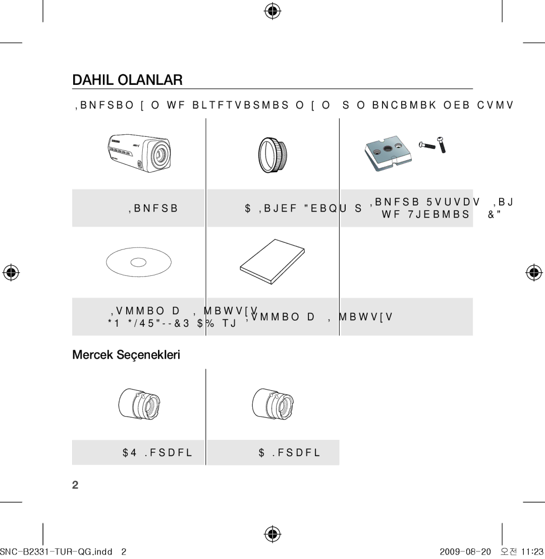 Samsung SNC-B2331-FRA-QG manual Dahil Olanlar, Mercek Seçenekleri 