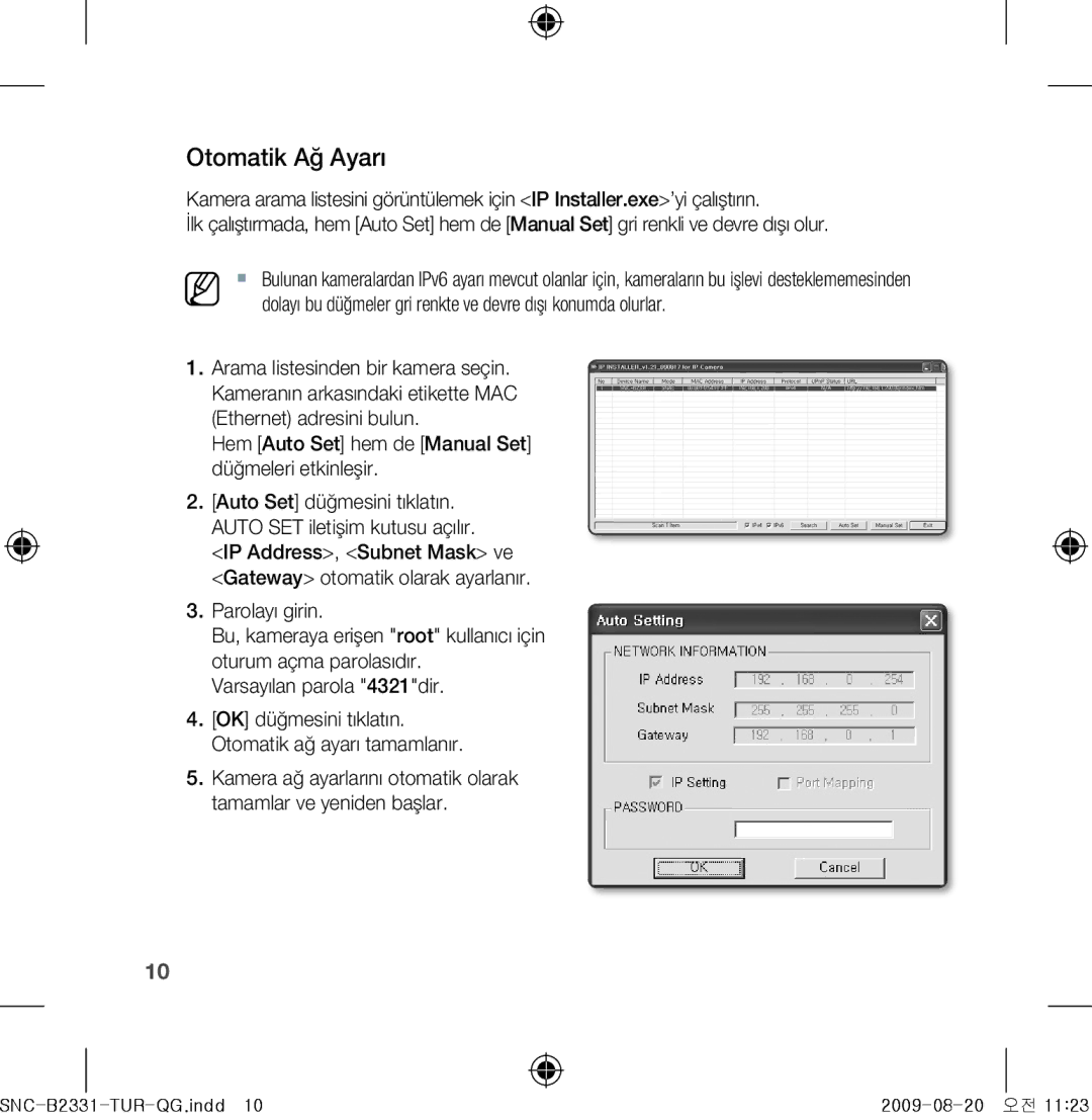 Samsung SNC-B2331-FRA-QG manual Otomatik ağ ayarı 