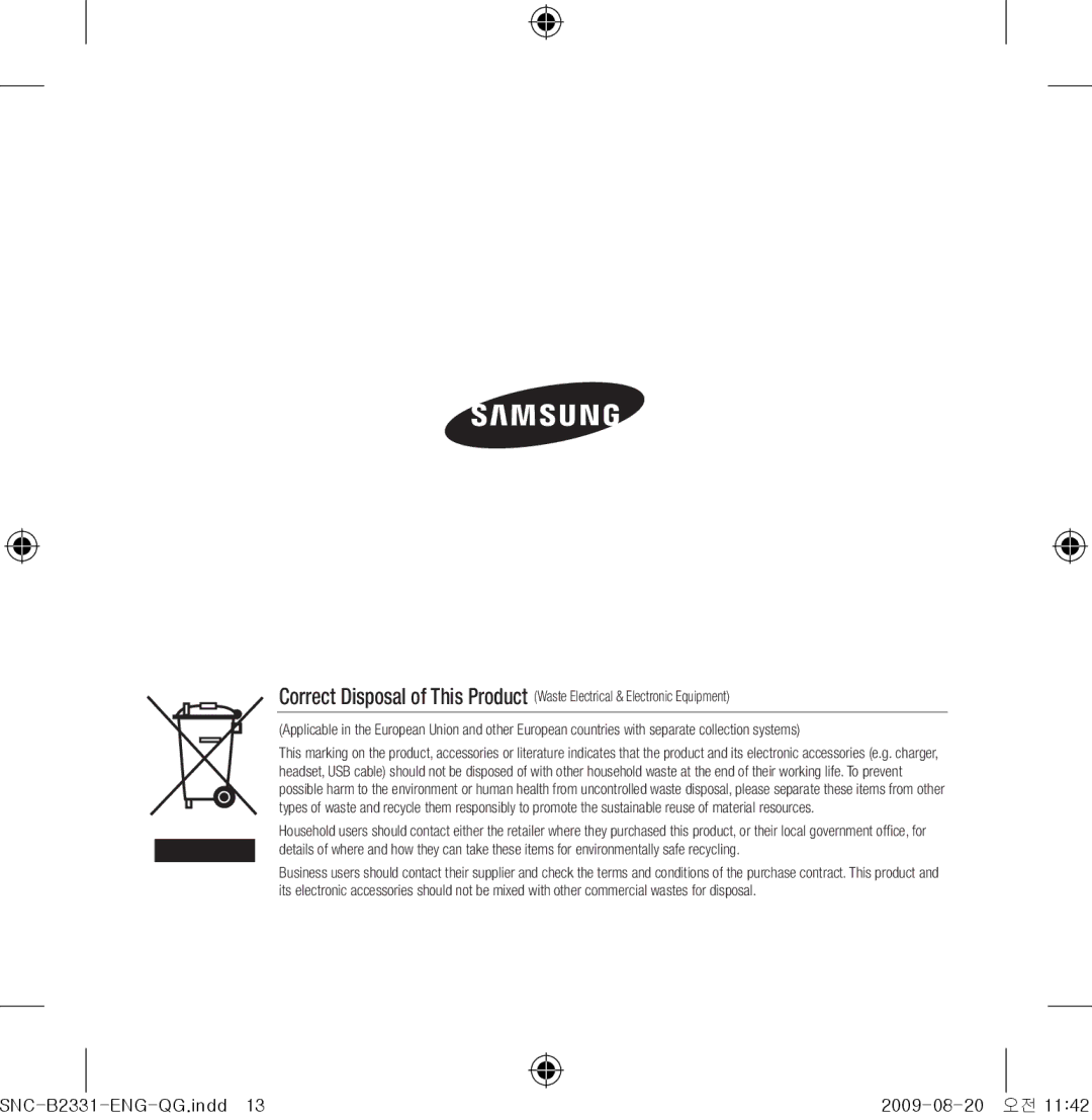 Samsung SNC-B2331-FRA-QG manual SNC-B2331-ENG-QG.indd 2009-08-20 오전 