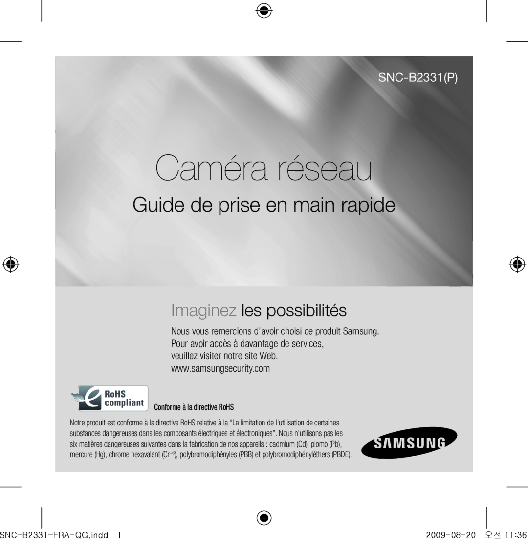 Samsung manual Caméra réseau, SNC-B2331-FRA-QG.indd 2009-08-20 오전 