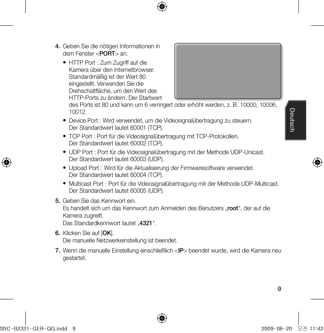 Samsung SNC-B2331-FRA-QG manual Geben Sie die nötigen Informationen in dem Fenster Port an 