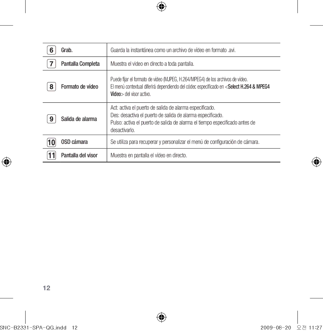 Samsung SNC-B2331-FRA-QG manual Grab, Muestra el video en directo a toda pantalla, Video del visor activo, Desactivarlo 