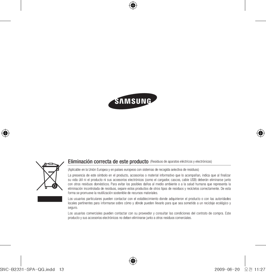 Samsung SNC-B2331-FRA-QG manual SNC-B2331-SPA-QG.indd 2009-08-20 오전 