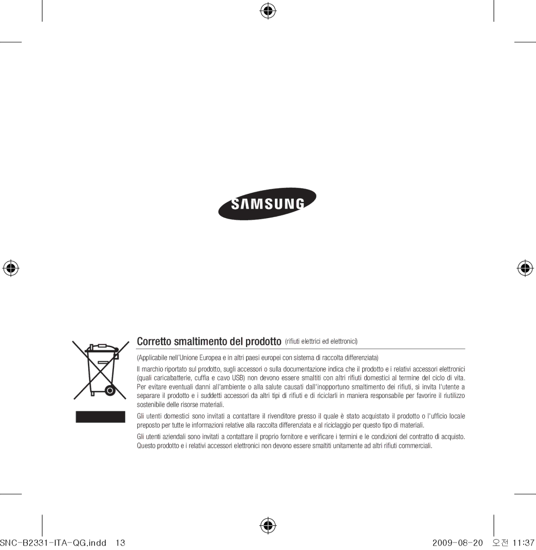 Samsung SNC-B2331-FRA-QG manual SNC-B2331-ITA-QG.indd 2009-08-20 오전 