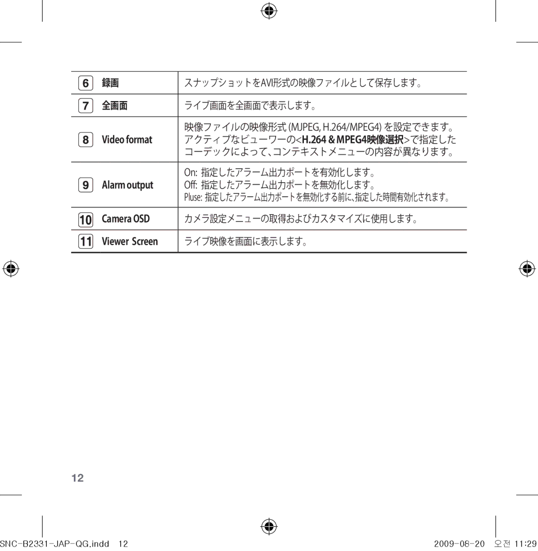 Samsung SNC-B2331-FRA-QG manual 全画面, 映像ファイルの映像形式 MJPEG, H.264/MPEG4 を設定できます。 