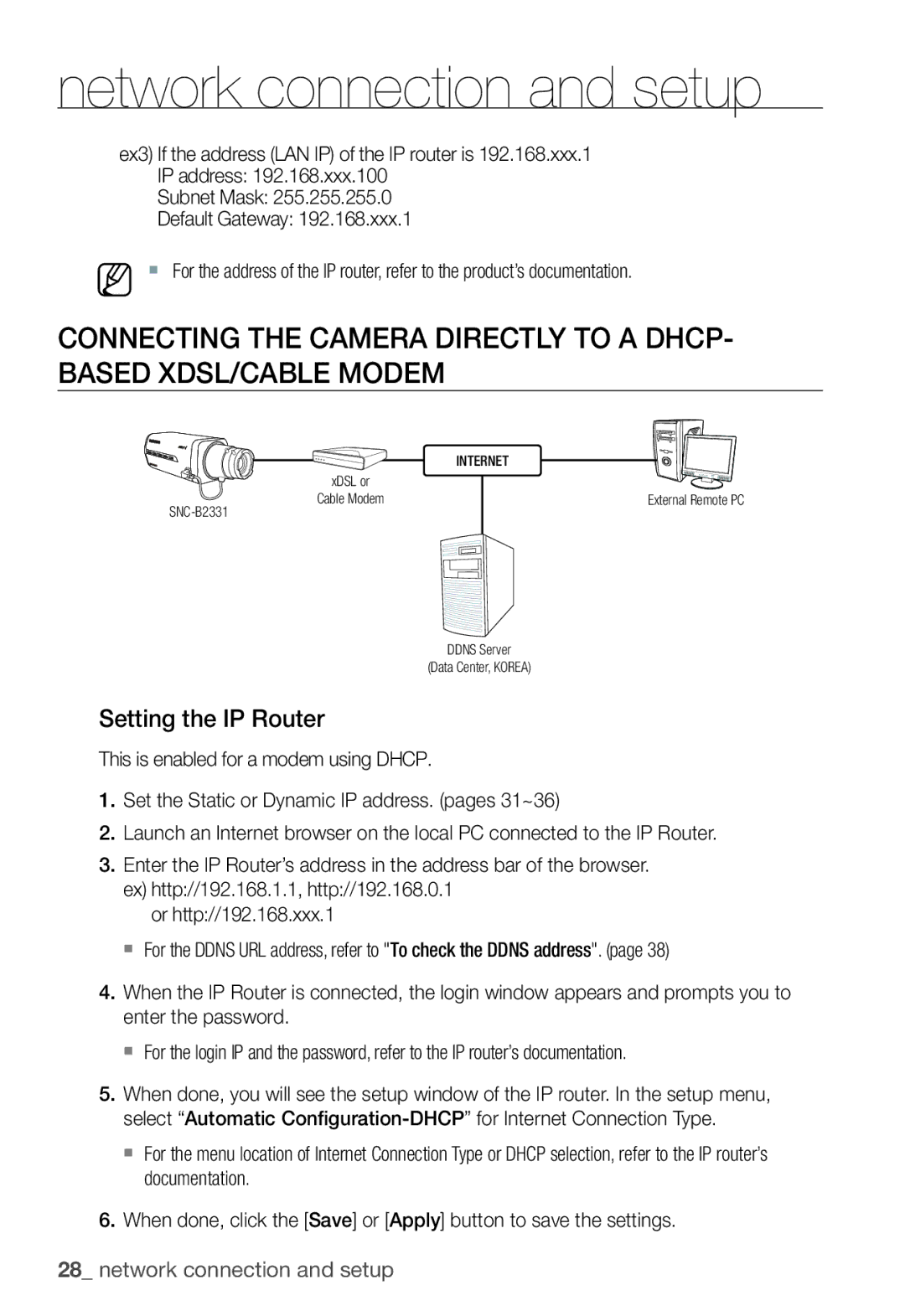 Samsung SNC-B2331P manual Setting the IP Router 