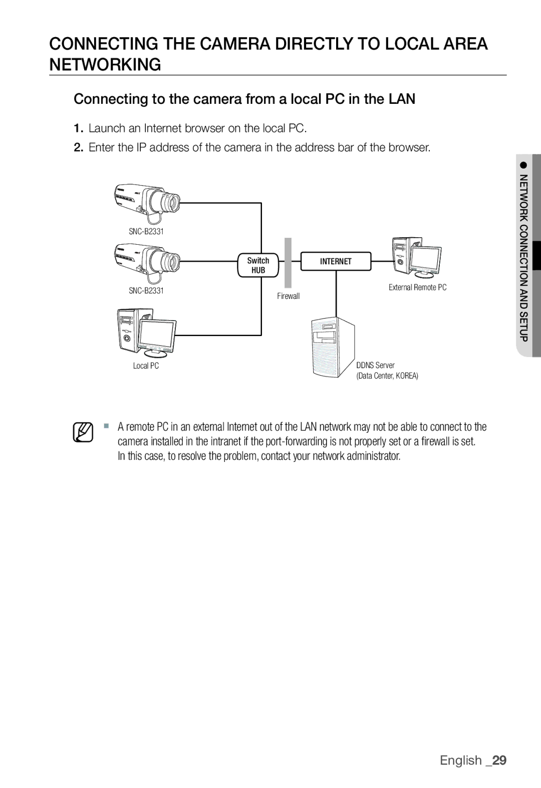 Samsung SNC-B2331P manual Connecting the Camera Directly to Local Area Networking 