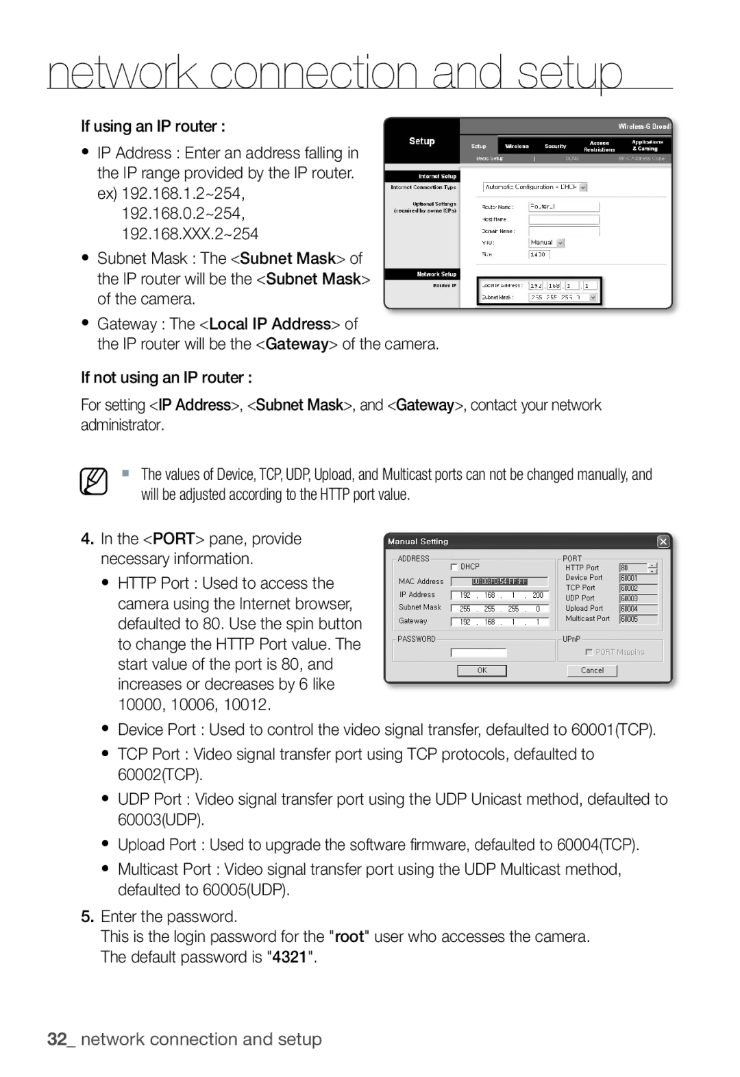 Samsung SNC-B2331P manual Network connection and setup 