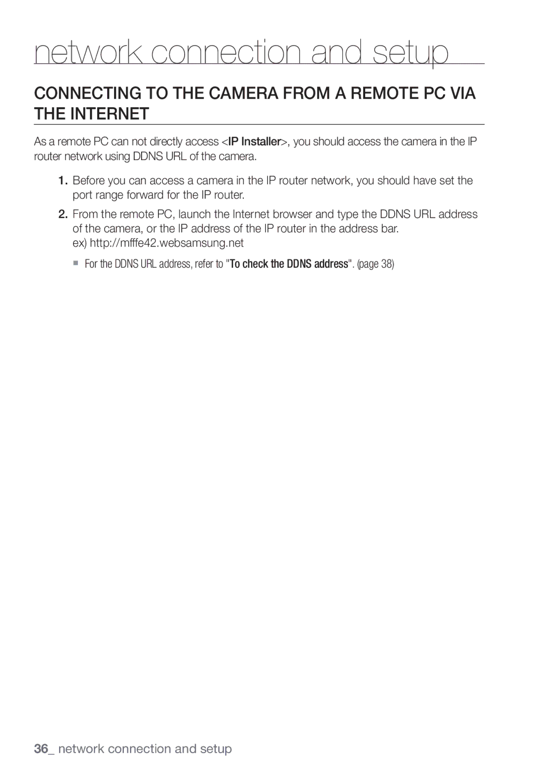 Samsung SNC-B2331P manual Connecting to the Camera from a Remote PC VIA the Internet 