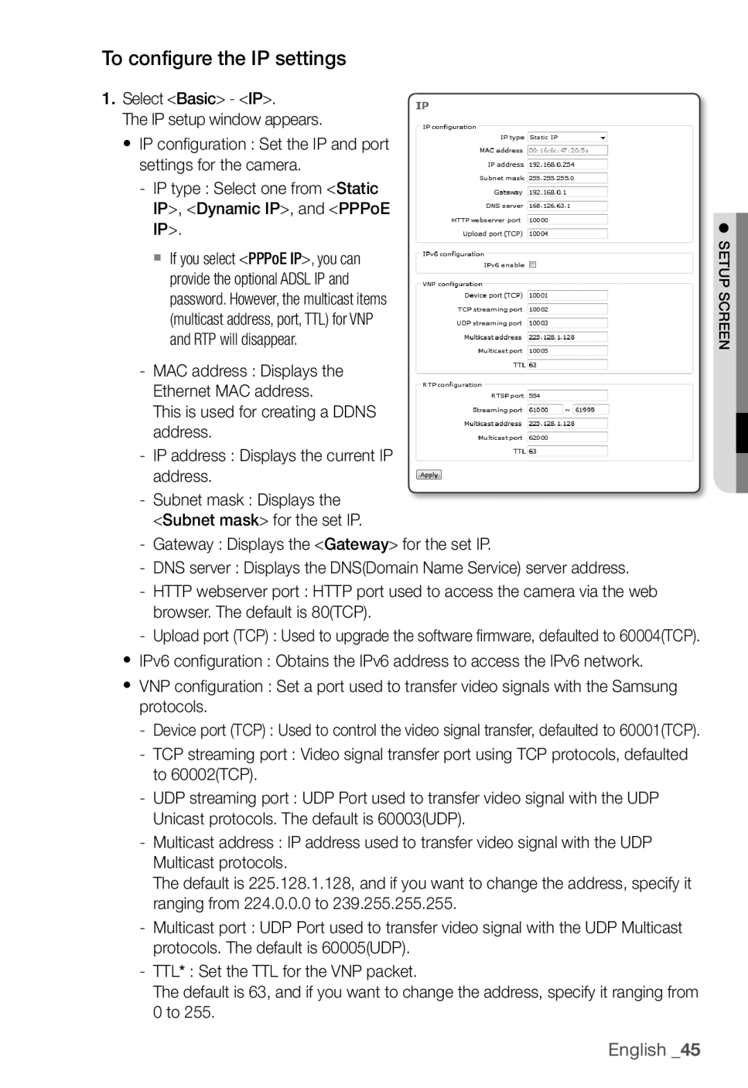 Samsung SNC-B2331P manual To configure the IP settings 