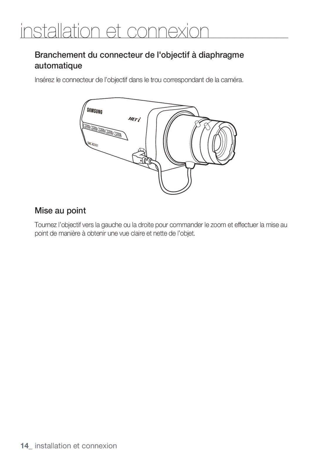 Samsung SNC-B2331P manual Mise au point 