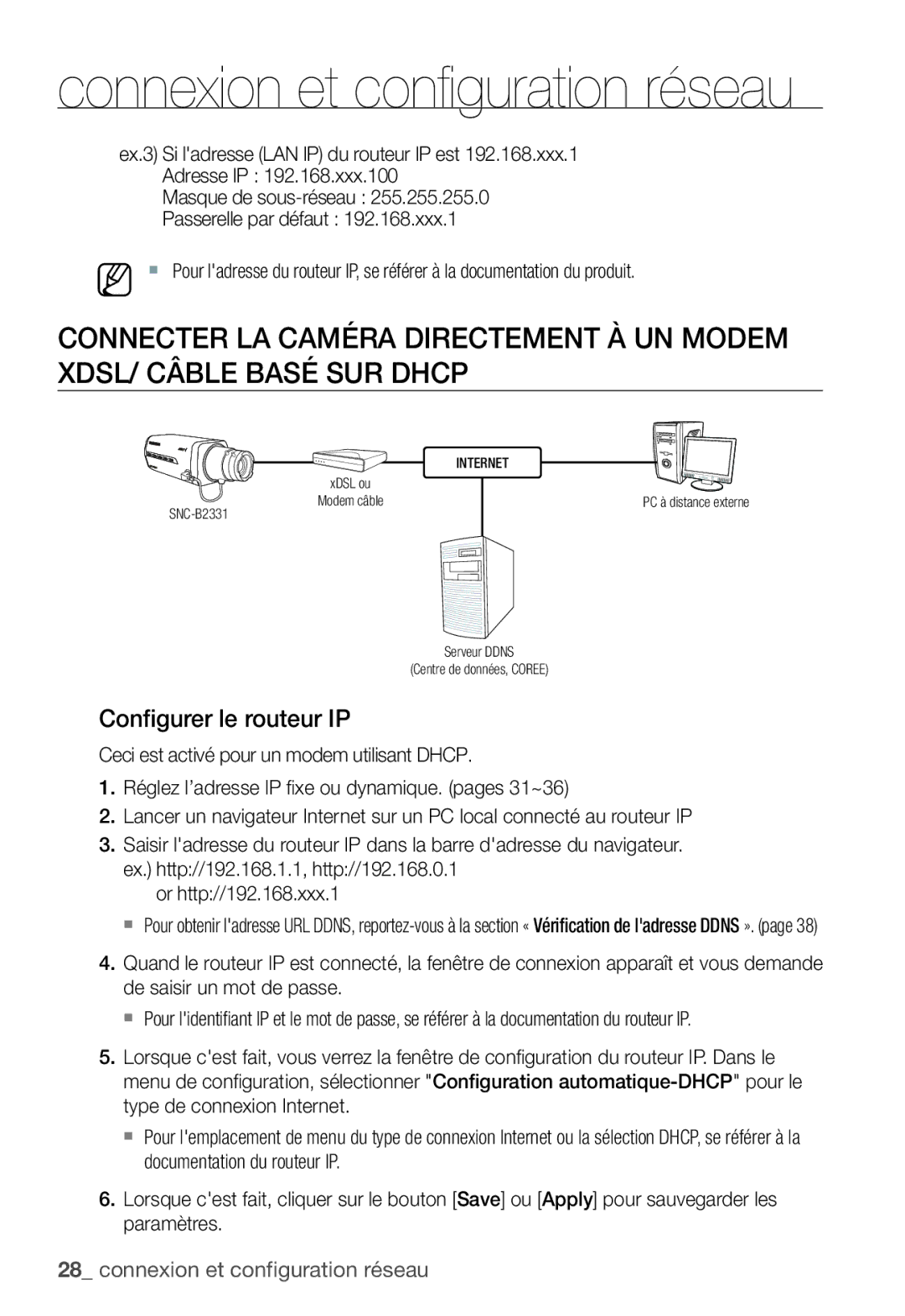 Samsung SNC-B2331P manual Configurer le routeur IP 