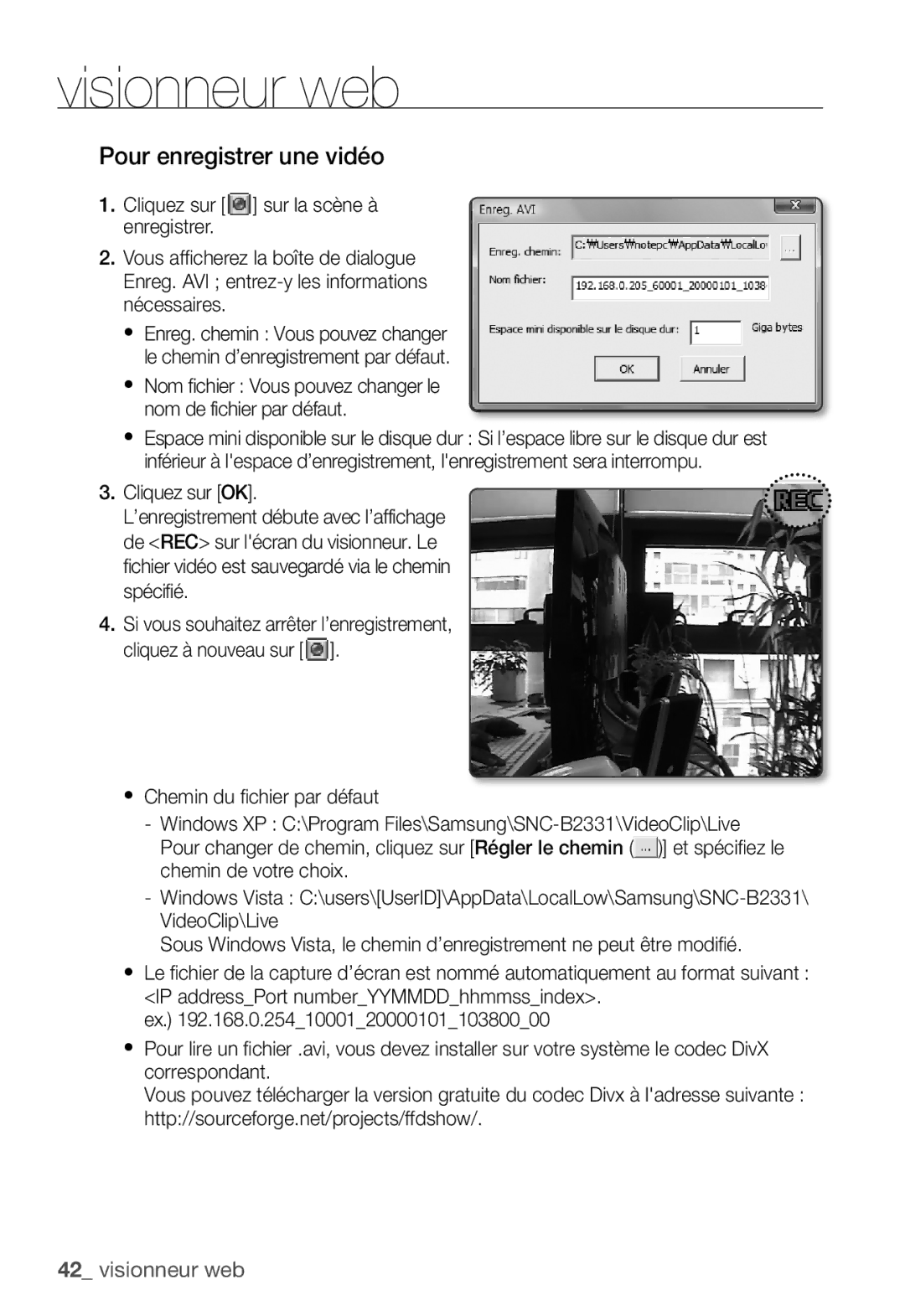 Samsung SNC-B2331P manual Pour enregistrer une vidéo 