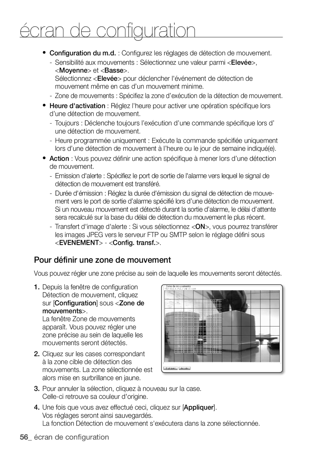 Samsung SNC-B2331P manual Pour définir une zone de mouvement 