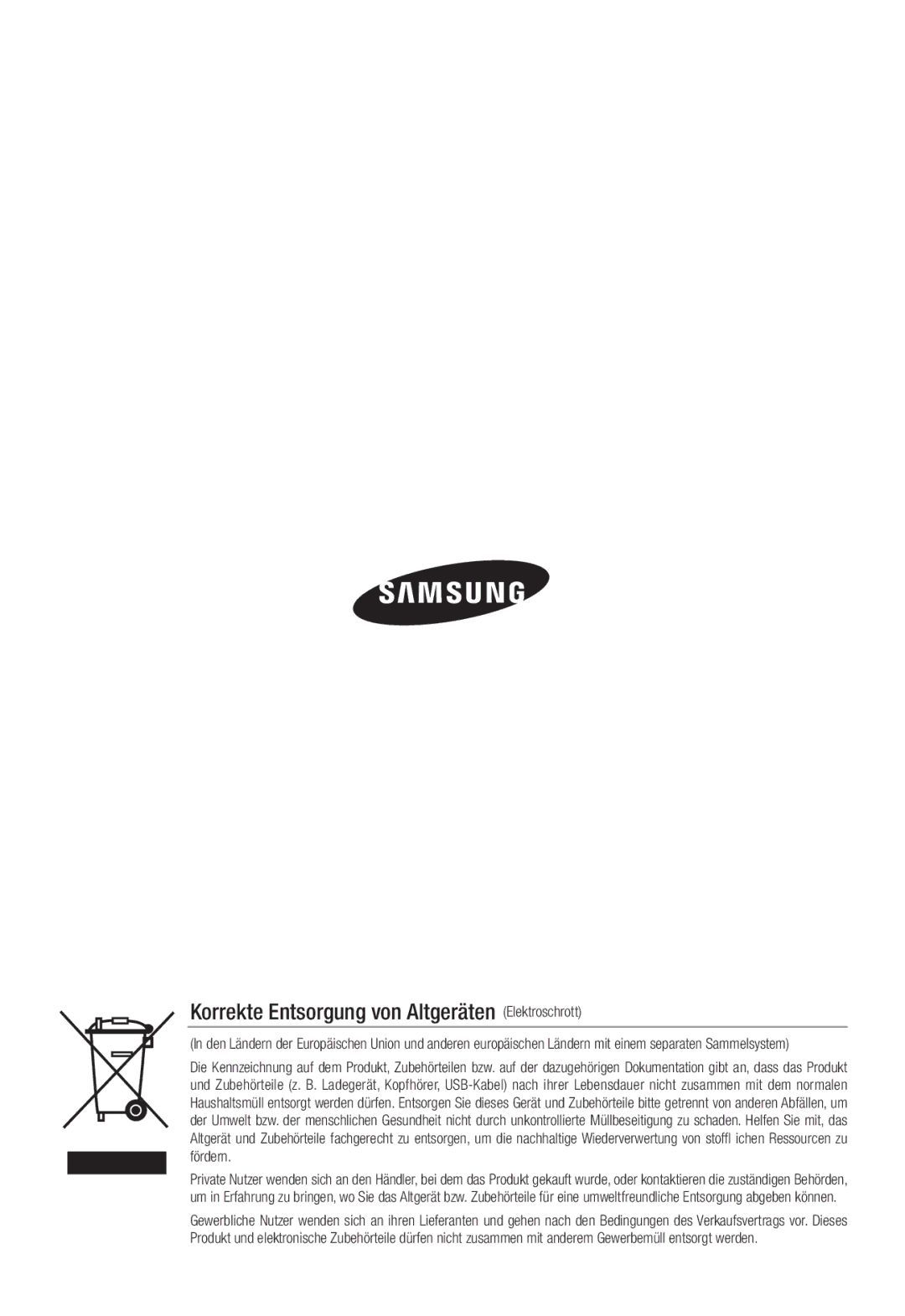 Samsung SNC-B2331P manual Korrekte Entsorgung von Altgeräten Elektroschrott 