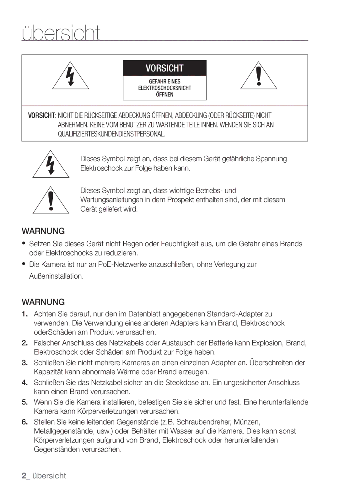 Samsung SNC-B2331P manual Übersicht, Warnung 