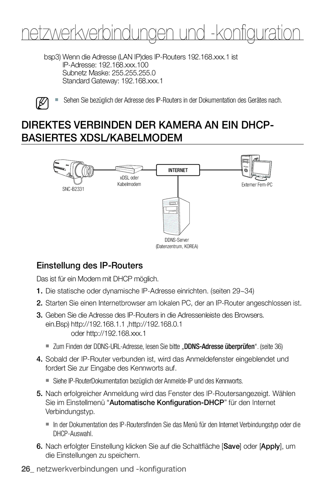 Samsung SNC-B2331P manual Einstellung des IP-Routers 