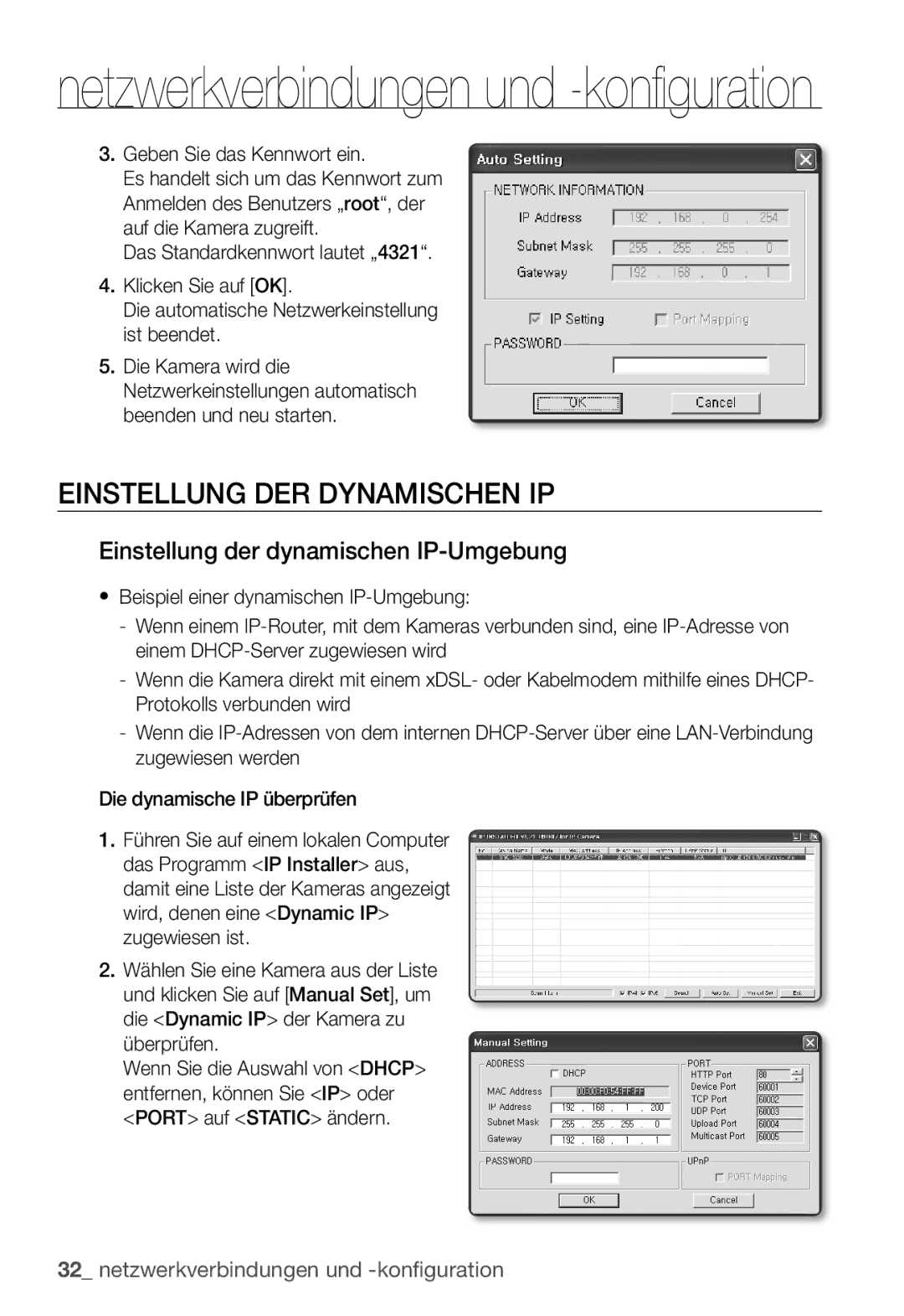 Samsung SNC-B2331P manual Einstellung DER Dynamischen IP, Einstellung der dynamischen IP-Umgebung 