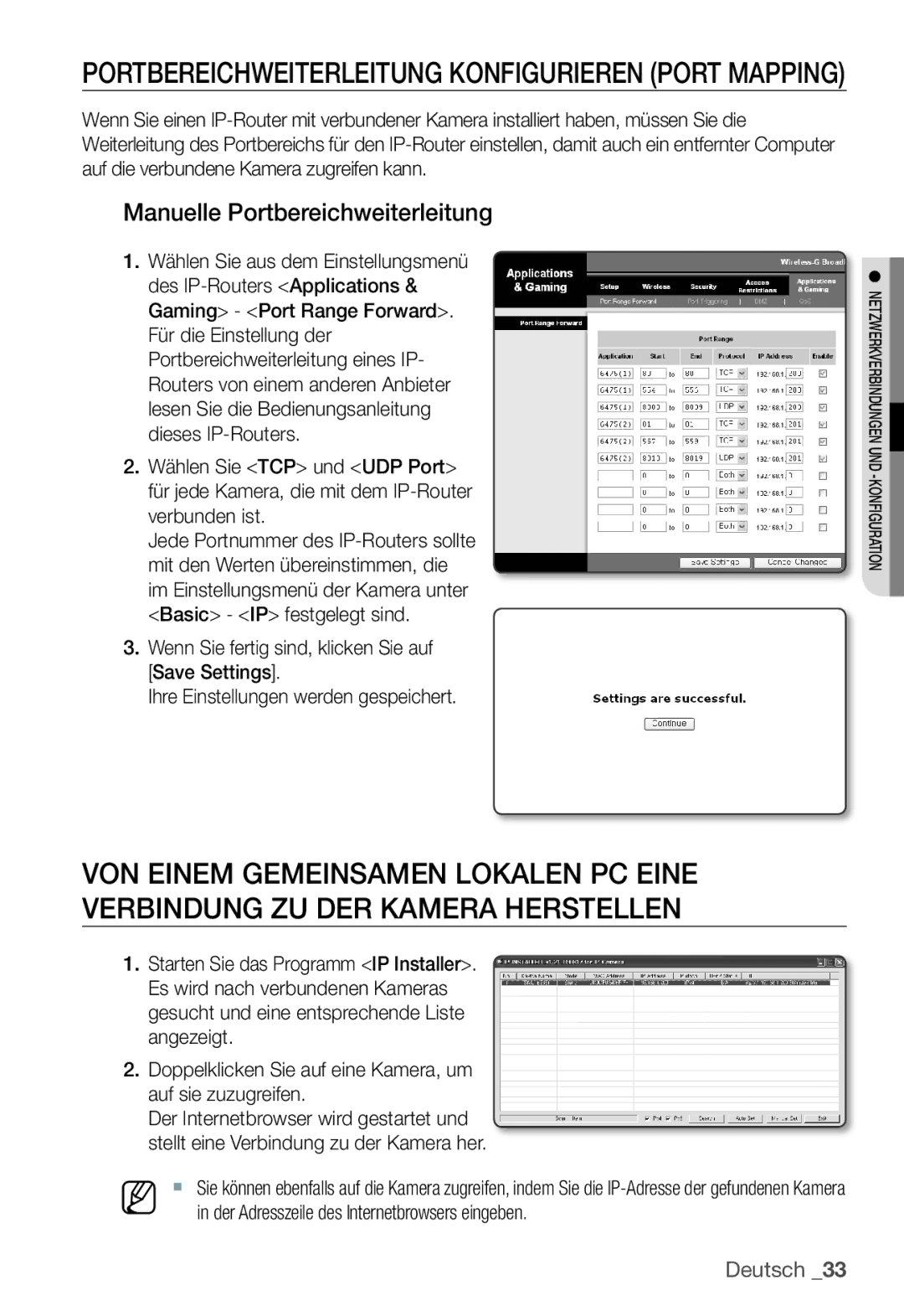 Samsung SNC-B2331P manual Portbereichweiterleitung Konfigurieren Port Mapping, Manuelle Portbereichweiterleitung 