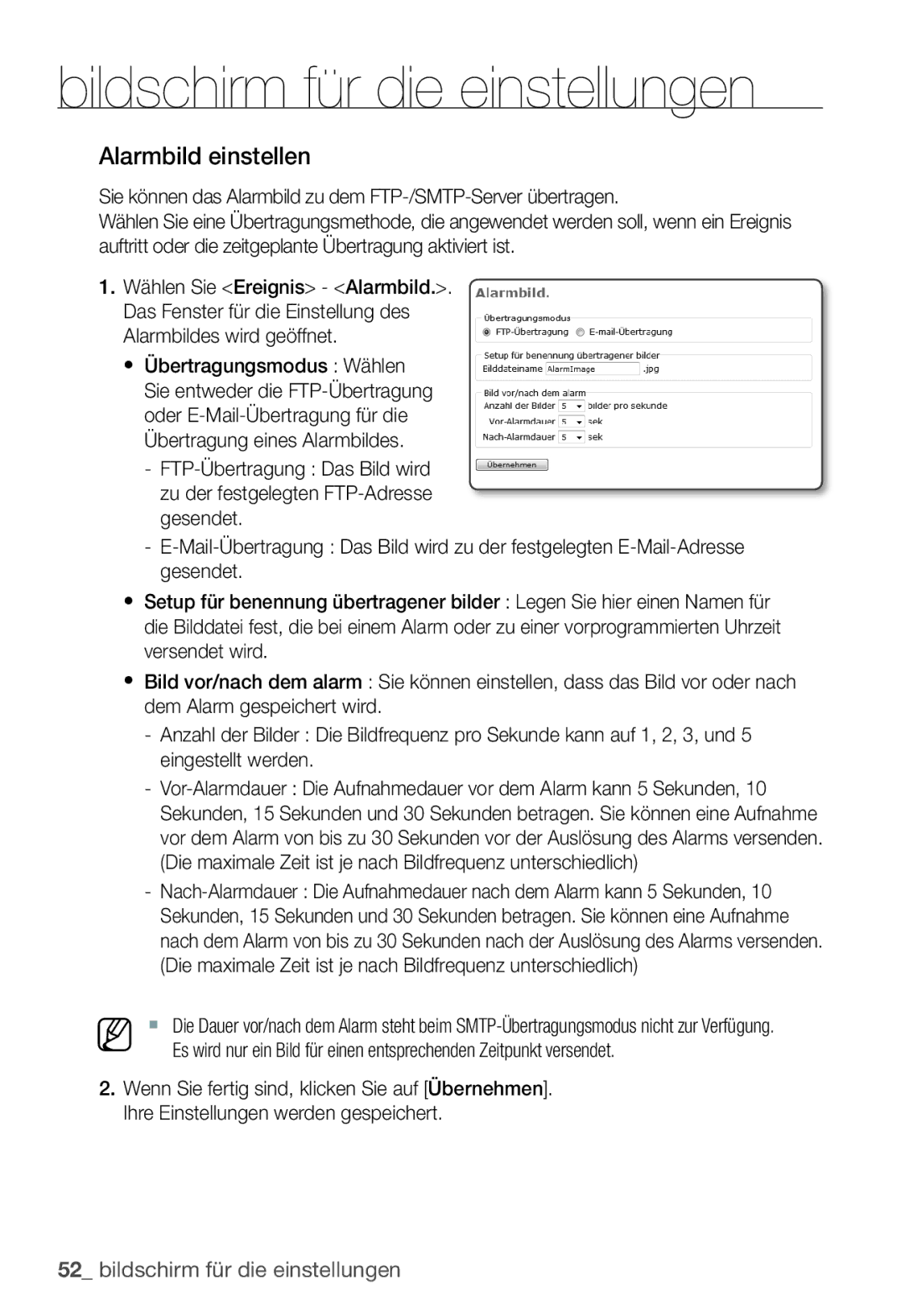 Samsung SNC-B2331P manual Alarmbild einstellen 