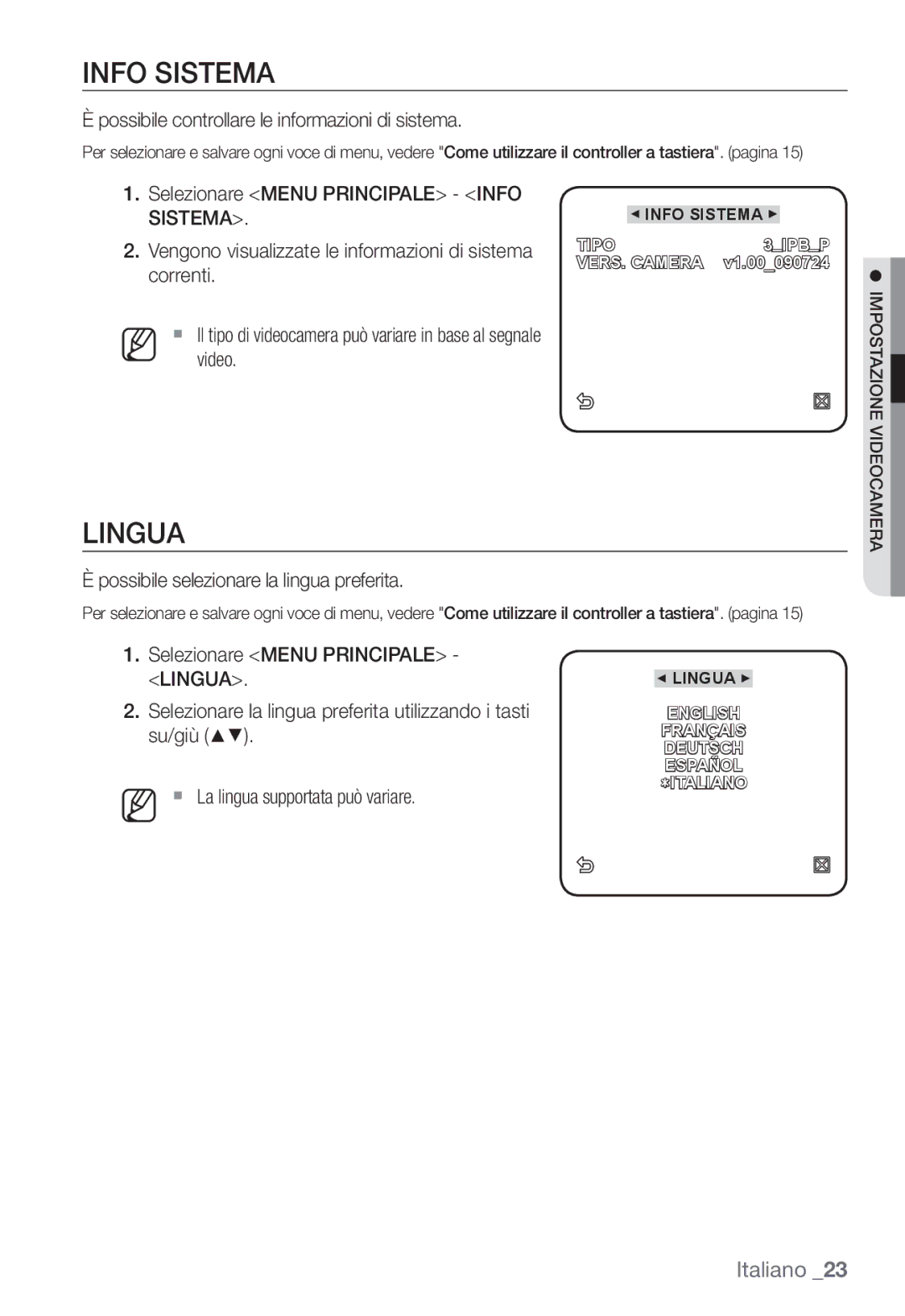 Samsung SNC-B2331P manual Info Sistema, Lingua, Possibile controllare le informazioni di sistema 