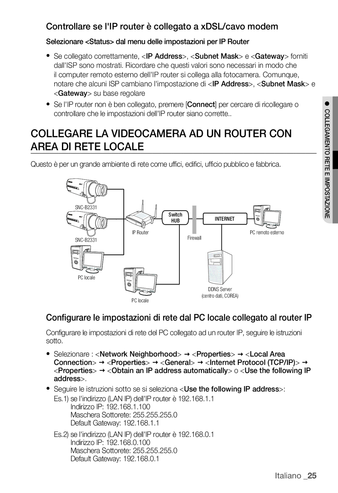 Samsung SNC-B2331P manual Controllare se lIP router è collegato a xDSL/cavo modem 