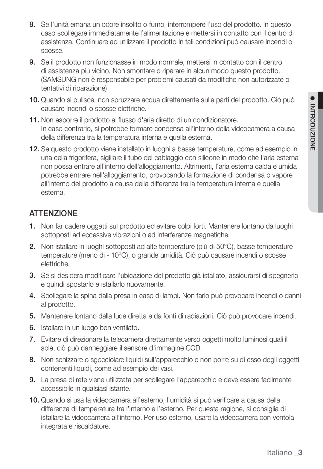 Samsung SNC-B2331P manual Attenzione 