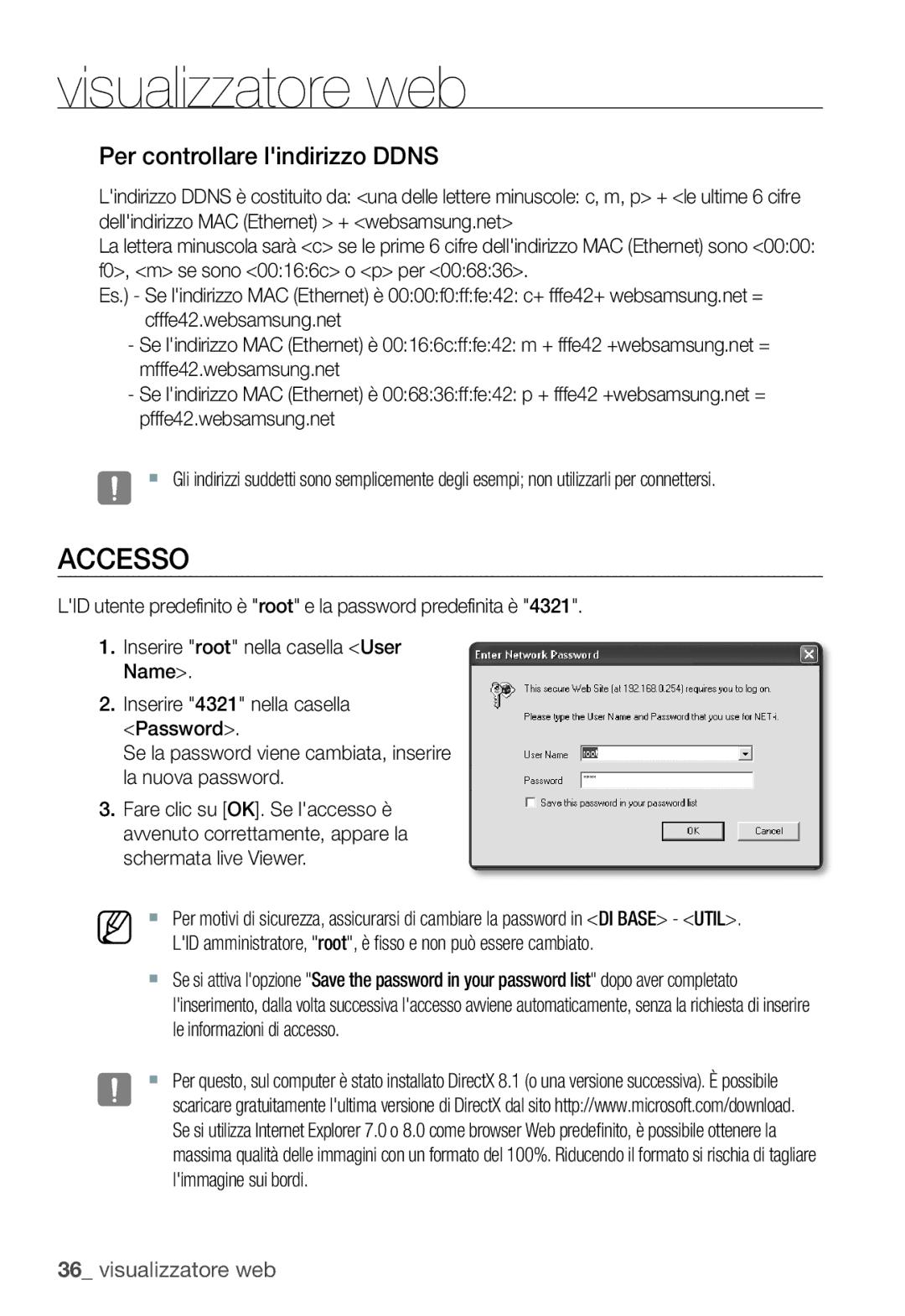 Samsung SNC-B2331P manual Accesso, Per controllare lindirizzo Ddns 