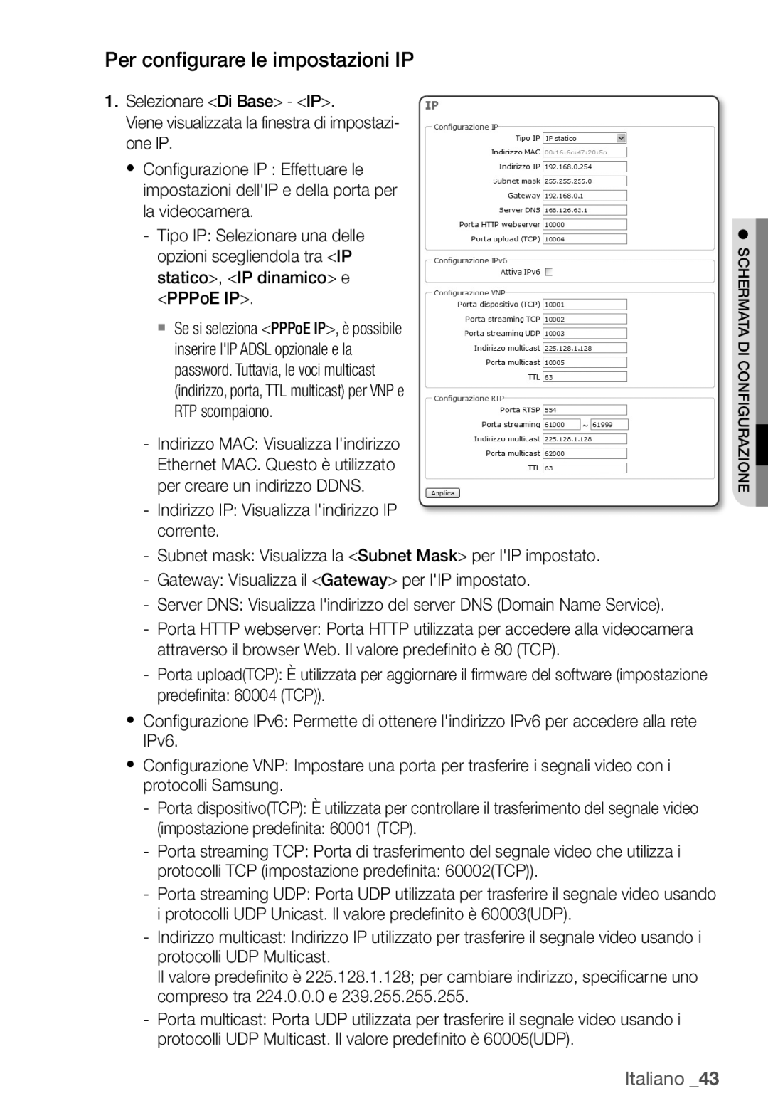 Samsung SNC-B2331P manual Per configurare le impostazioni IP 