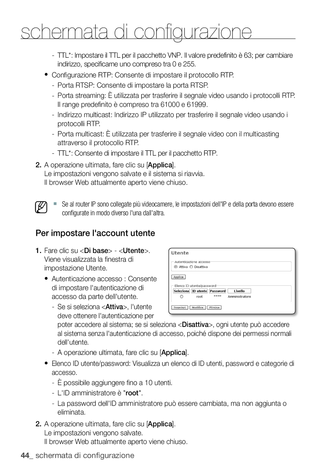 Samsung SNC-B2331P manual Per impostare laccount utente, Il browser Web attualmente aperto viene chiuso 