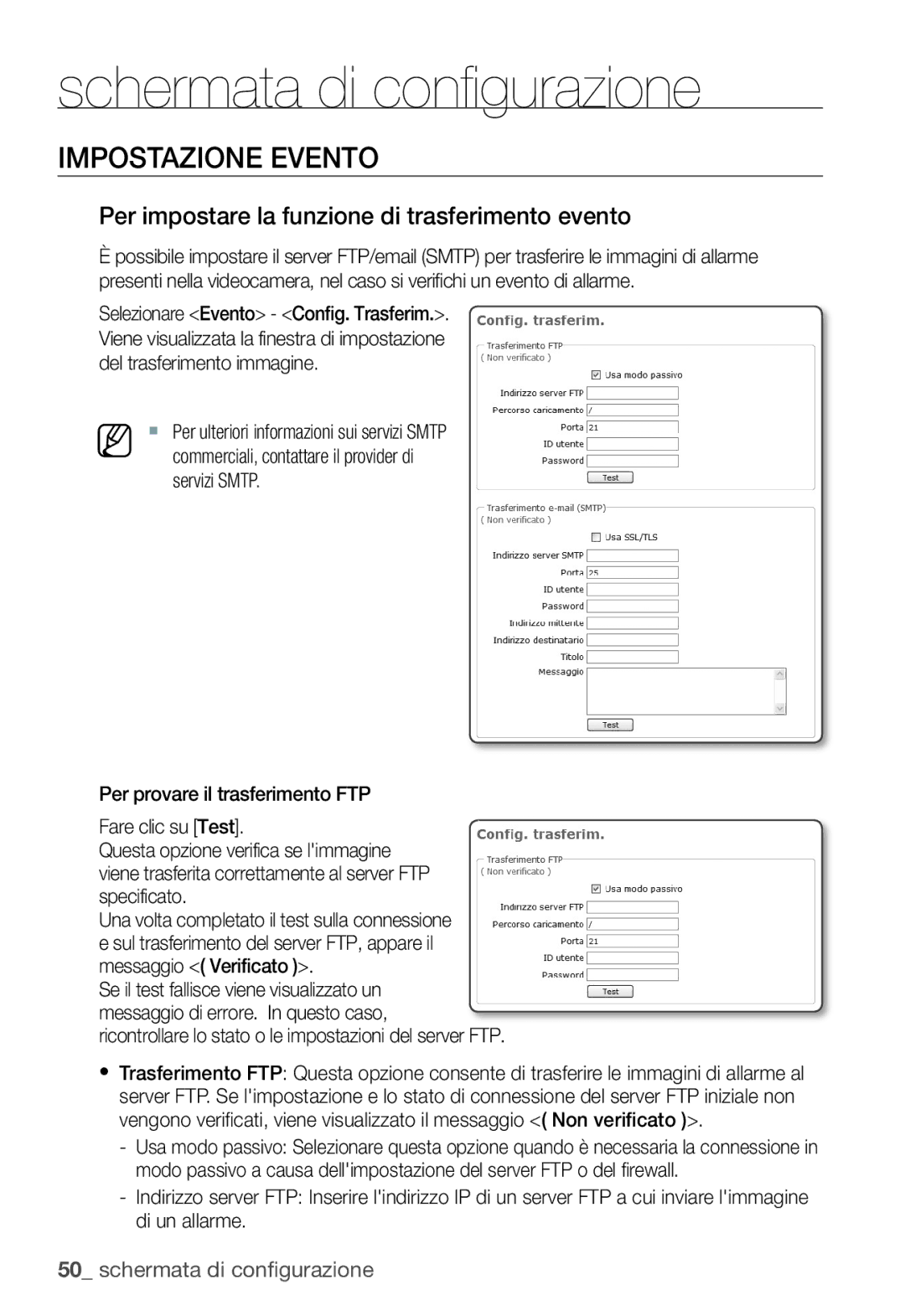 Samsung SNC-B2331P manual Impostazione Evento, Per impostare la funzione di trasferimento evento 