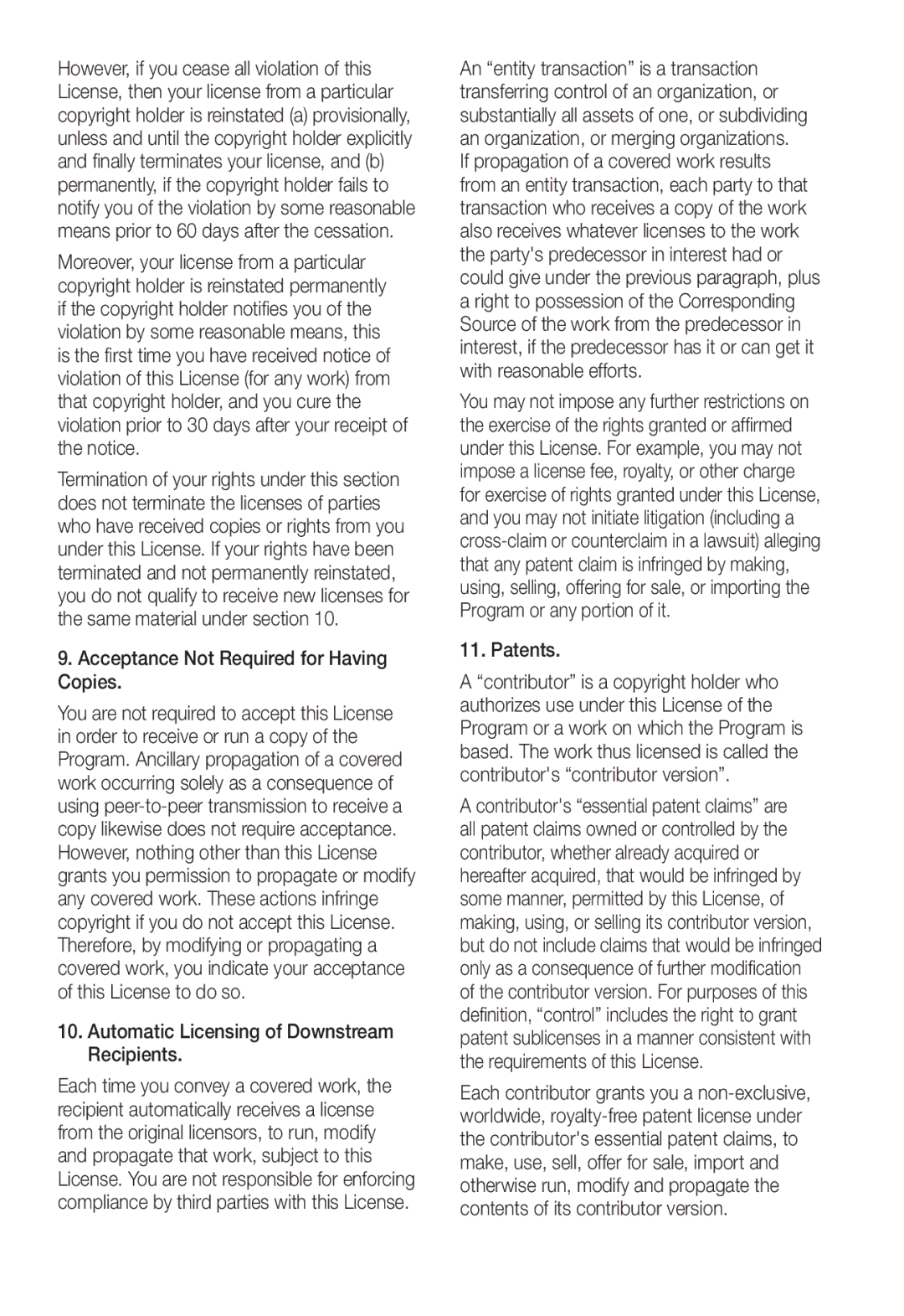 Samsung SNC-B2331P manual Acceptance Not Required for Having Copies, Automatic Licensing of Downstream Recipients, Patents 
