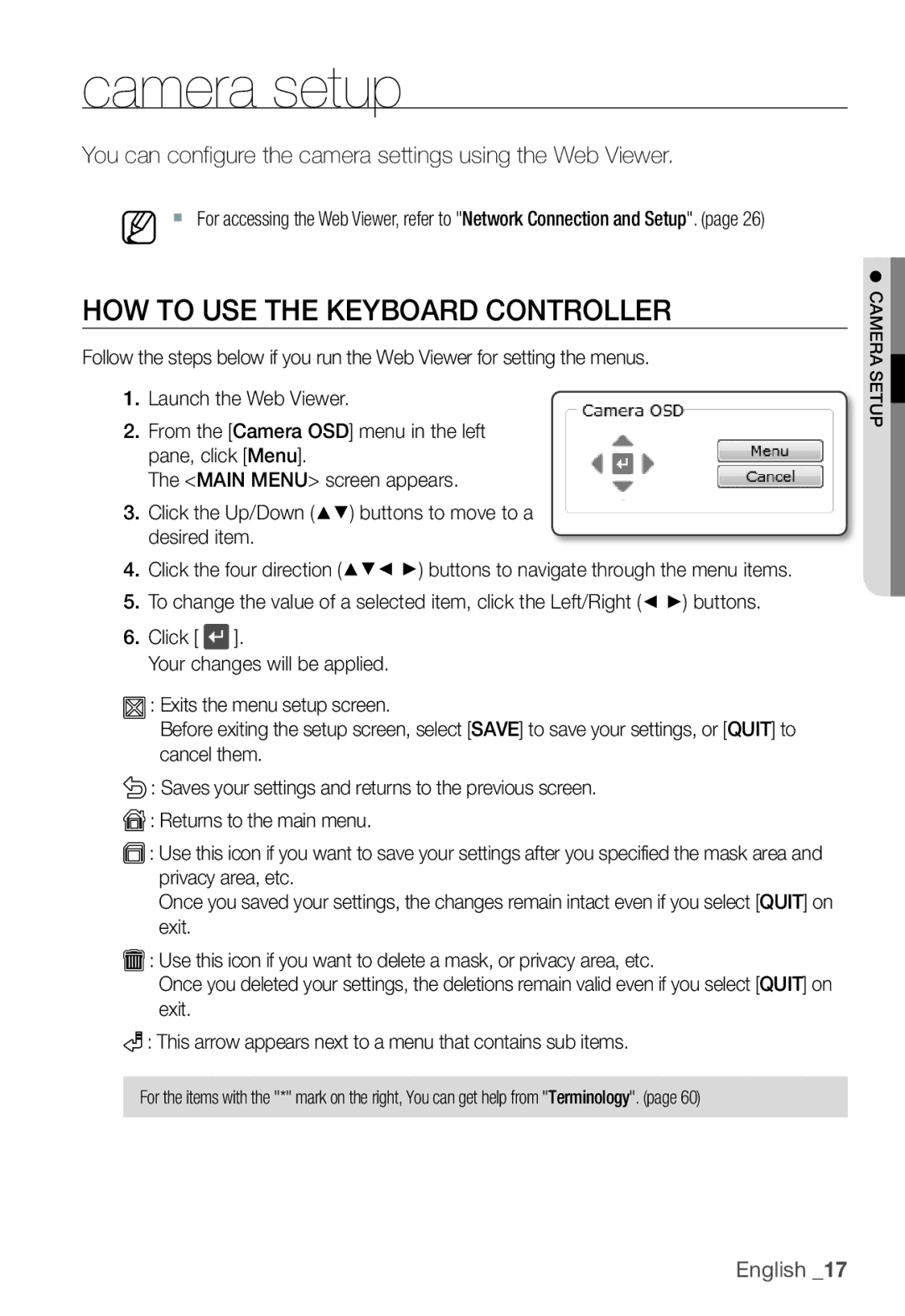 Samsung SNC-B2331(P) HOW to USE the Keyboard Controller, You can configure the camera settings using the Web Viewer 