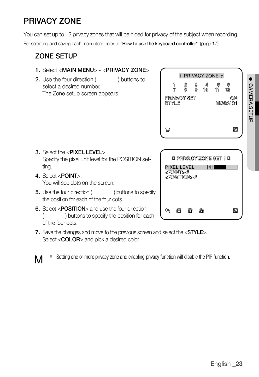 Samsung SNC-B2331(P) user manual Privacy Zone, Zone Setup 